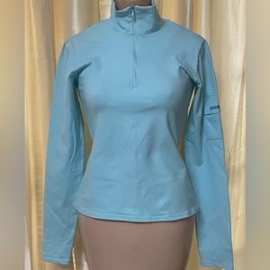 Mari Dade Women’s Light Blue 1/2 Half Zip Stretchy Casual Workout Top • Small